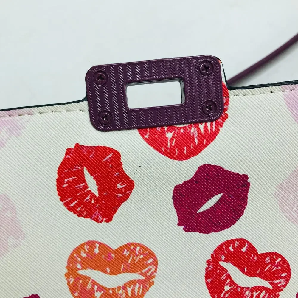 Aldo Valentine's Multicolor Lipstick Kisses Small Satchel Handbag Purple Flaw